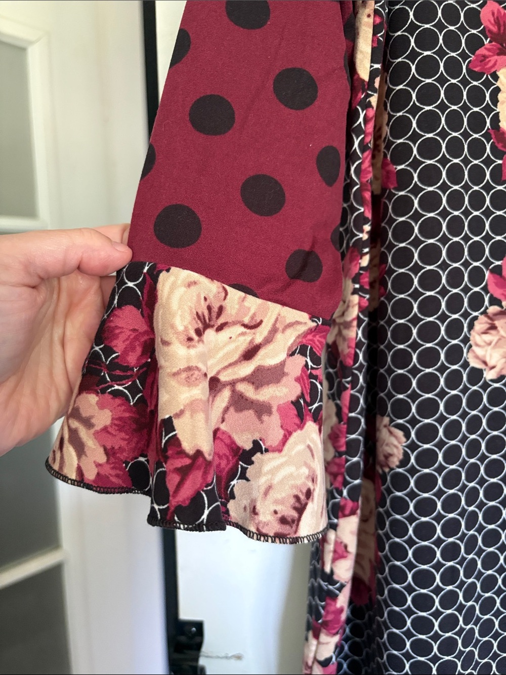 Floral & Polka Dot Ruffle Tunic - Burgundy, Black, Cream - Picture 3 of 6
